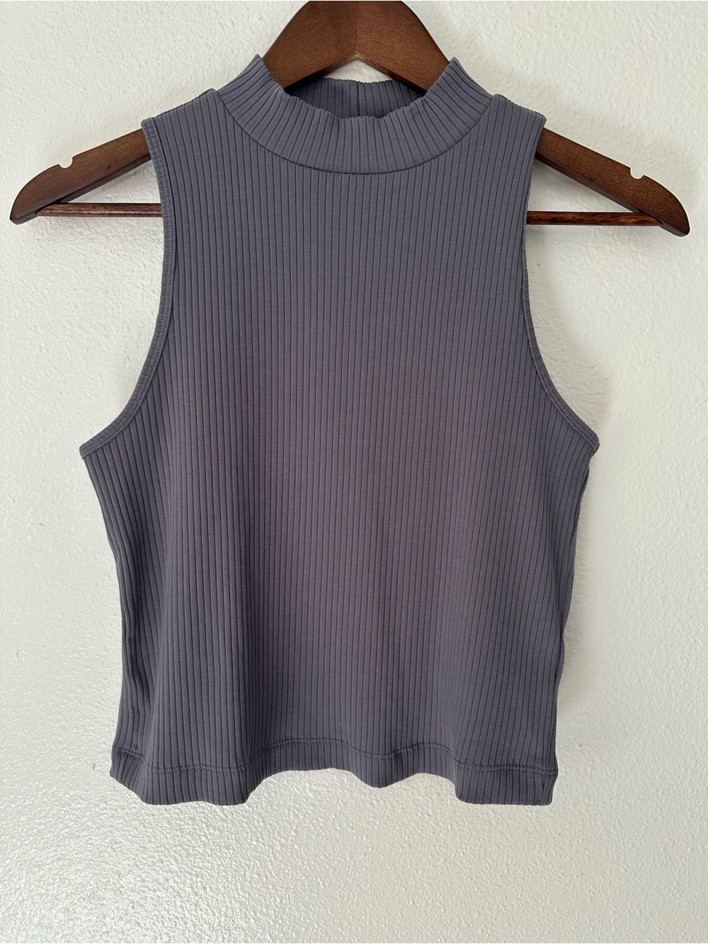 Sleeveless Ribbed Mock Neck Tank - Charcoal Grey